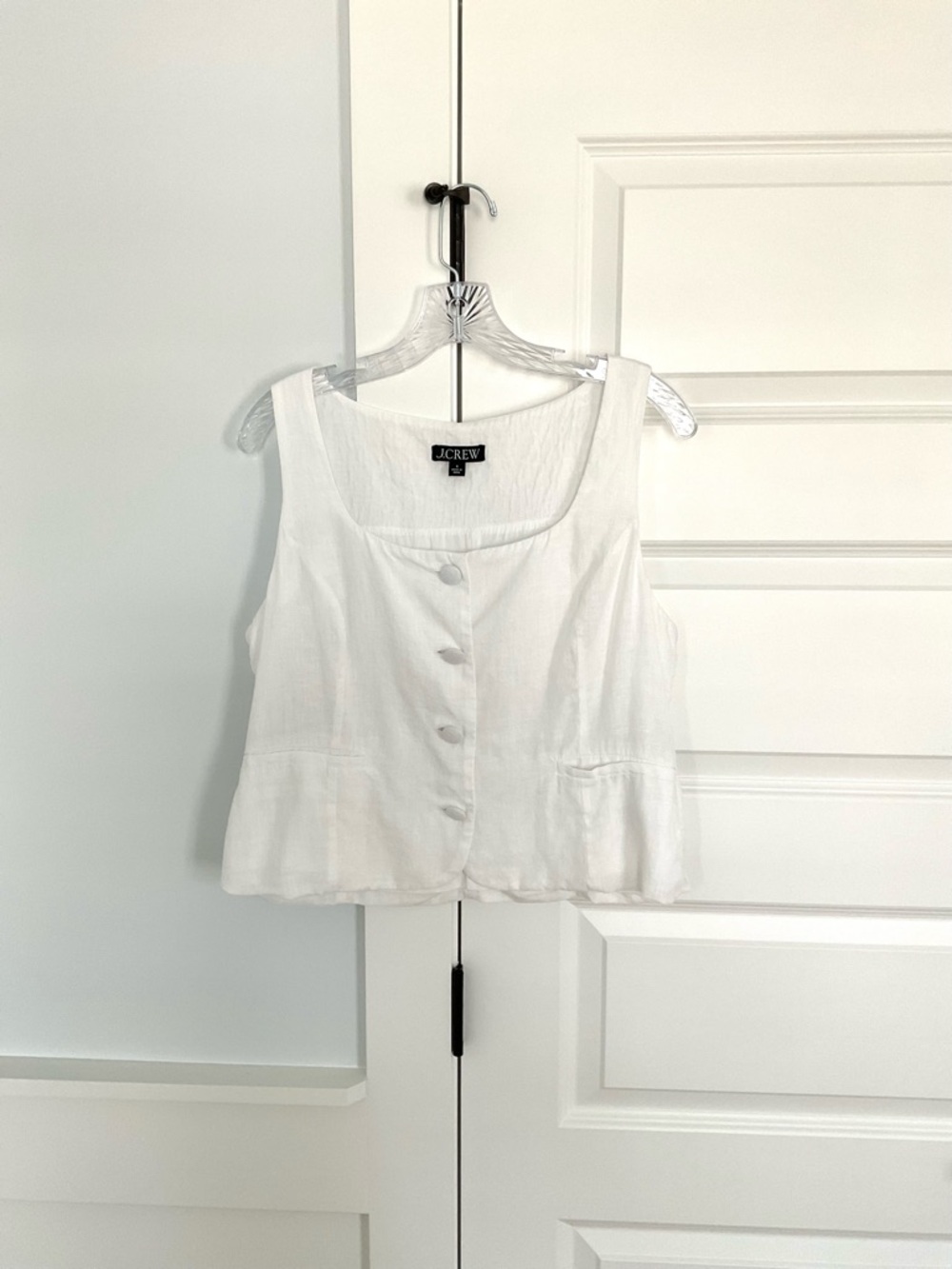 J. Crew White Button-Front Linen Vest, Size 8